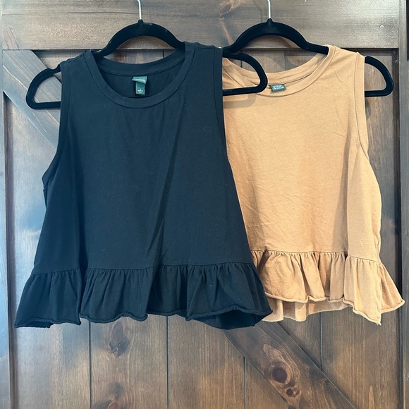 wild fable Tops - Wild Fable Black and Camel Ruffle Hem Tank Tops